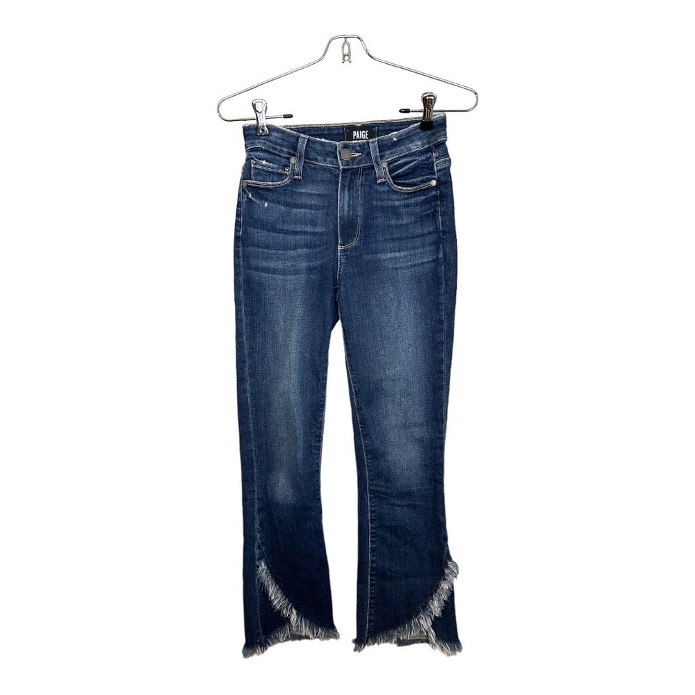 Paige Colette Crop Flare Jeans in Palma Wash Asymmetrical Heavy Fray Hem - Picture 2 of 8